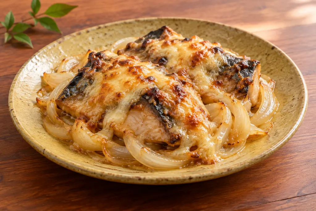 さばと玉ねぎの味噌チーズ焼きの完成イメージ