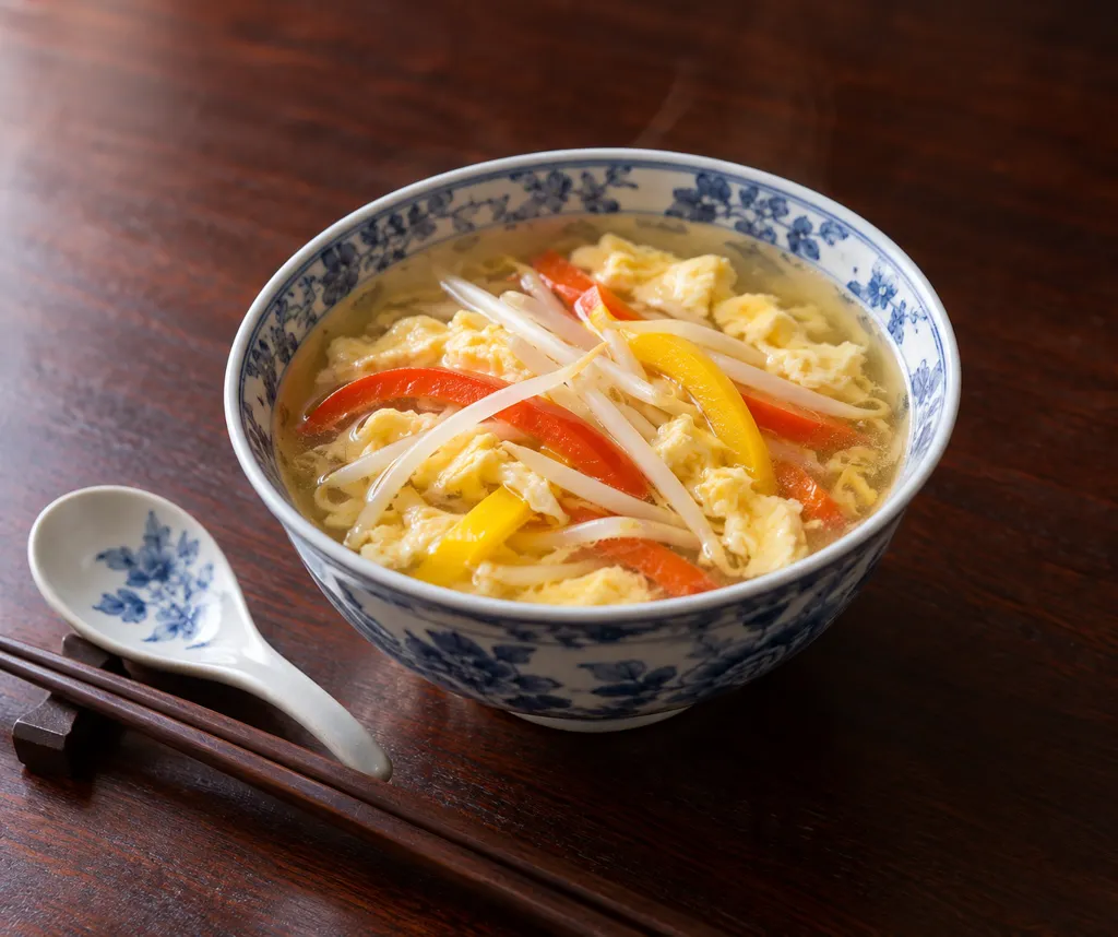 もやしとパプリカの中華卵スープの完成イメージ