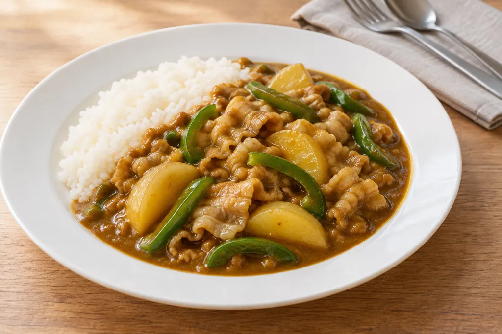 豚バラ肉とじゃがいものピーマンカレーの完成イメージ