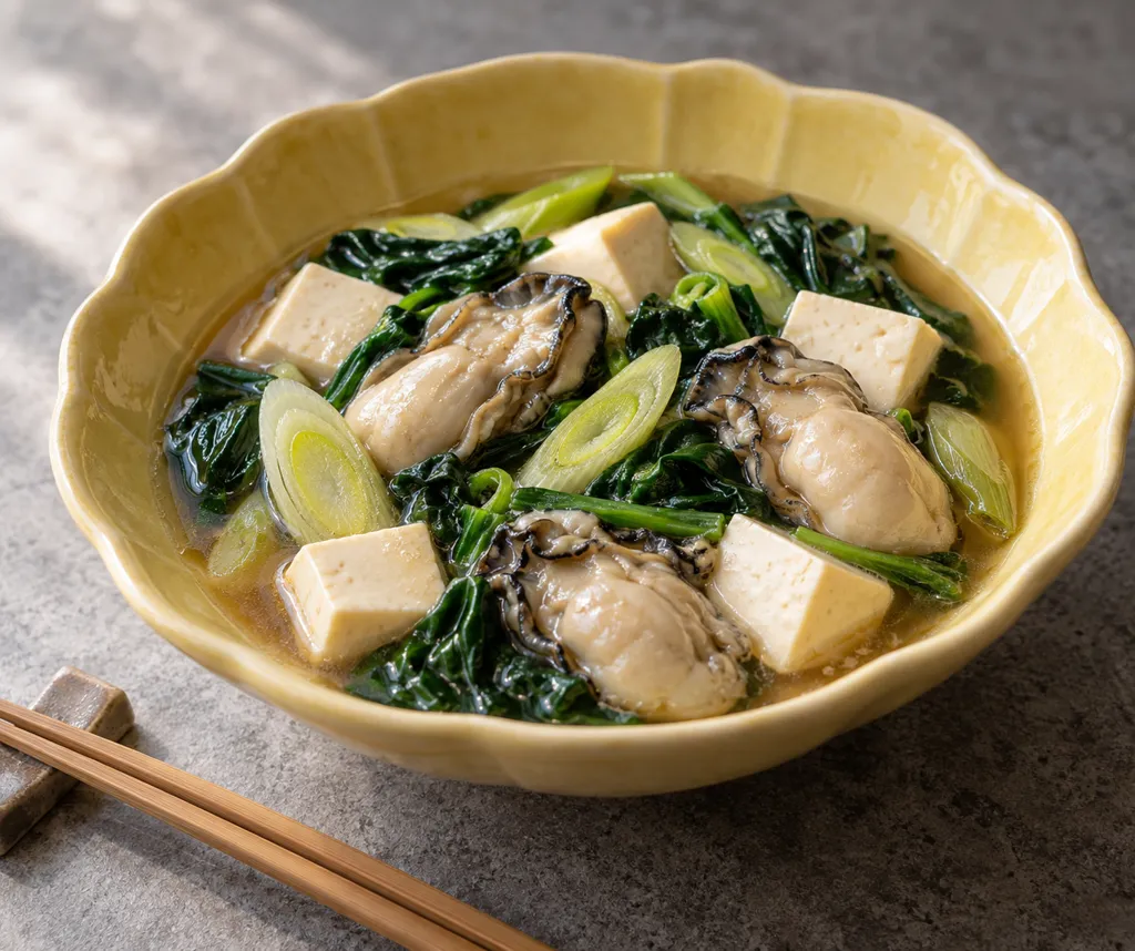 牡蠣とほうれん草の中華寄せ煮の完成イメージ