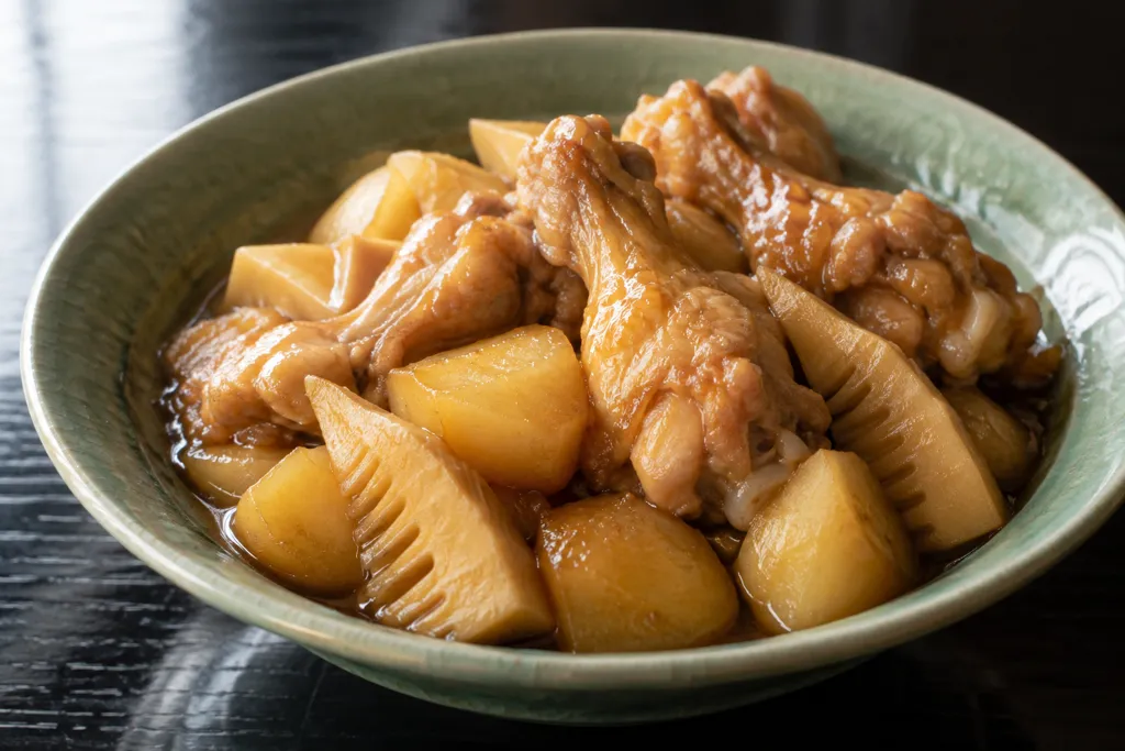 手羽元とたけのこの中華肉じゃがの完成イメージ