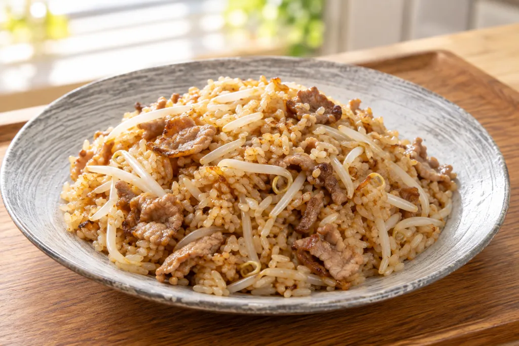 豚こま肉ともやしの焼きめしの完成イメージ