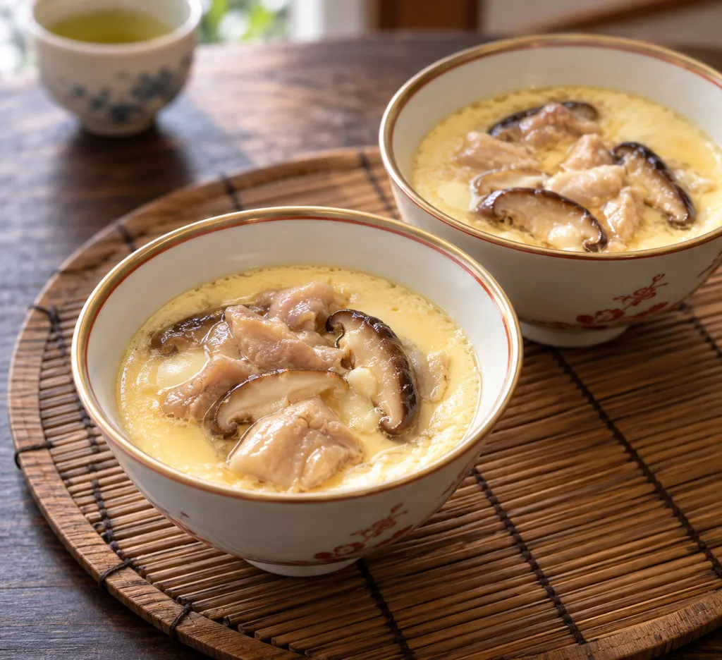 レンジ鶏もも肉としいたけの中華蒸し卵の完成イメージ