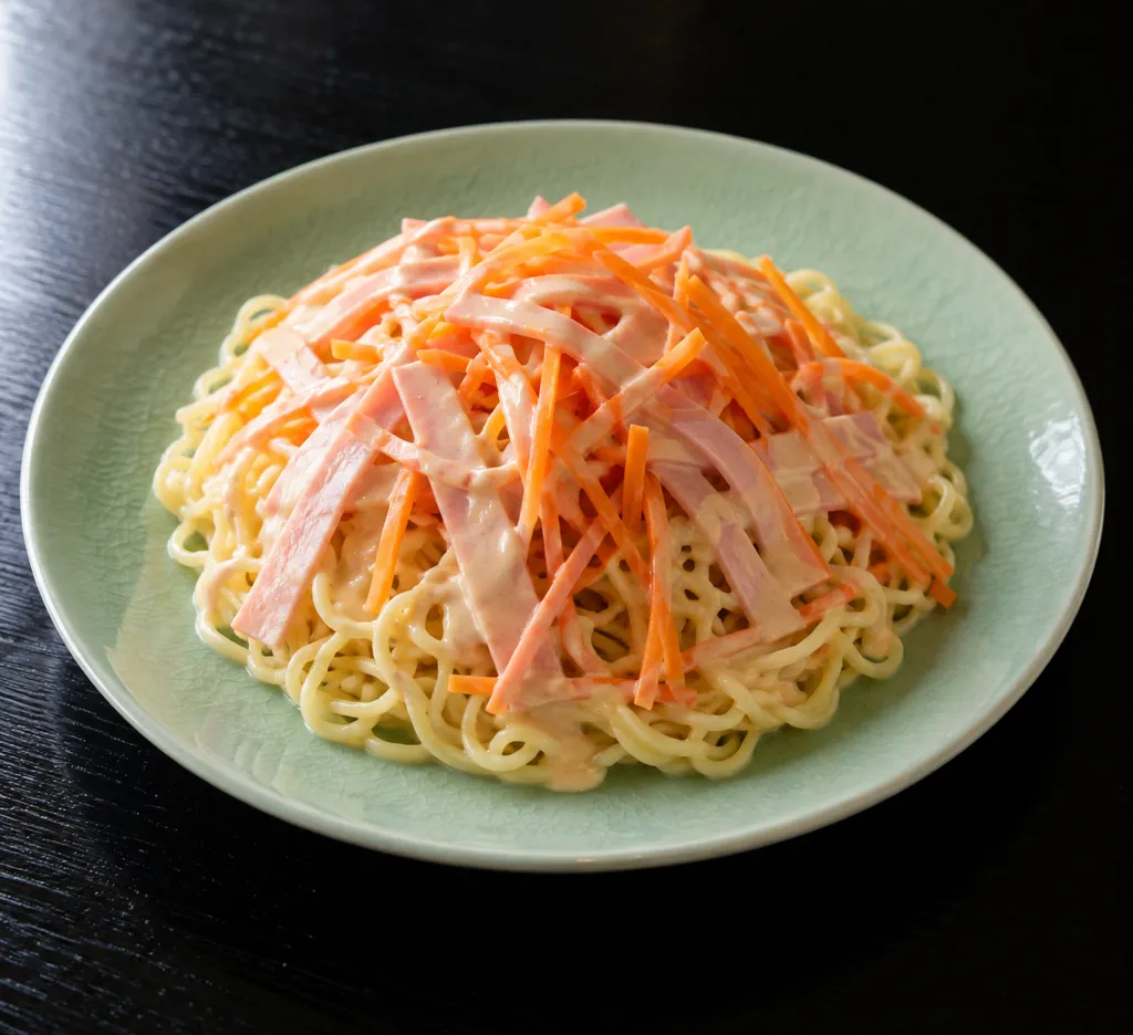 ハムとにんじんの冷やし中華の完成イメージ