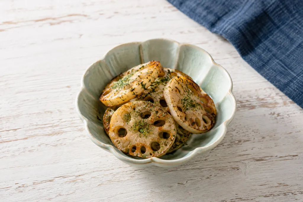 れんこんと青のりの香ばし塩焼きの完成イメージ