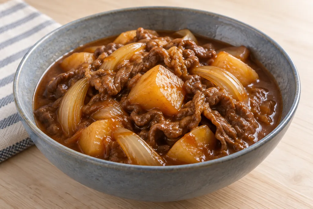 牛薄切り肉とじゃがいものデミ煮の完成イメージ