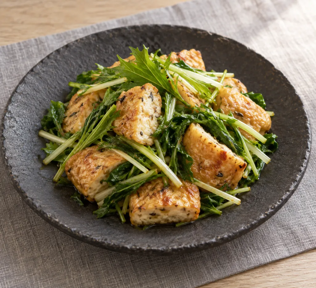がんもどきと水菜のさっぱり酢醤油焼きの完成イメージ