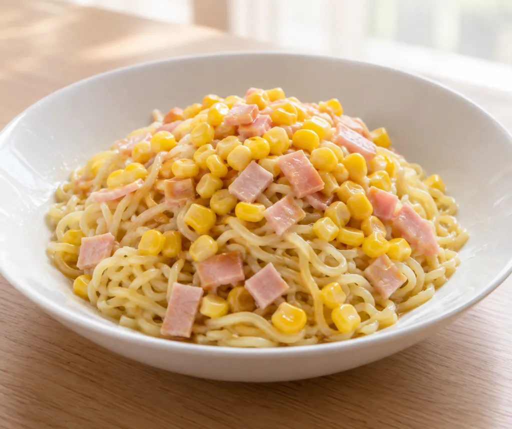 ハムととうもろこしの冷やし中華の完成イメージ