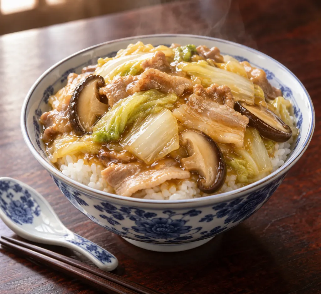 豚バラ肉と白菜のあんかけ丼の完成イメージ