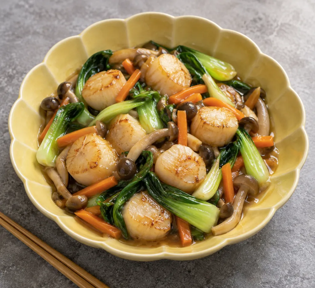 ほたてとチンゲン菜の炒め物の完成イメージ
