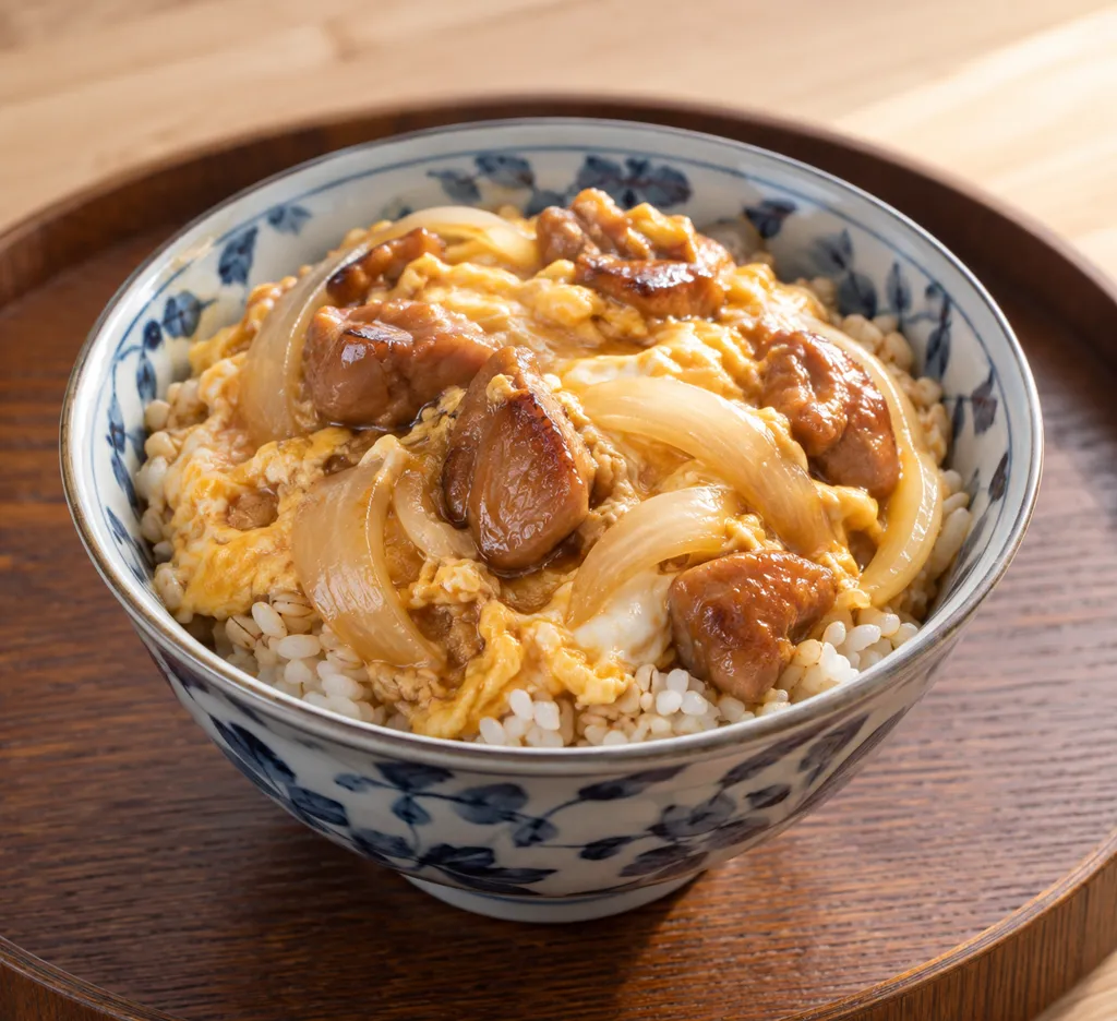 玉ねぎともち麦の親子丼の完成イメージ