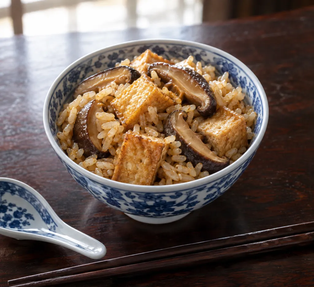 厚揚げとしいたけの中華炊き込みご飯の完成イメージ