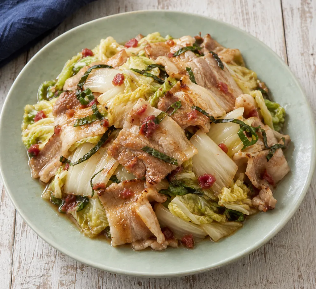 豚バラ肉と白菜の梅しそ炒めの完成イメージ
