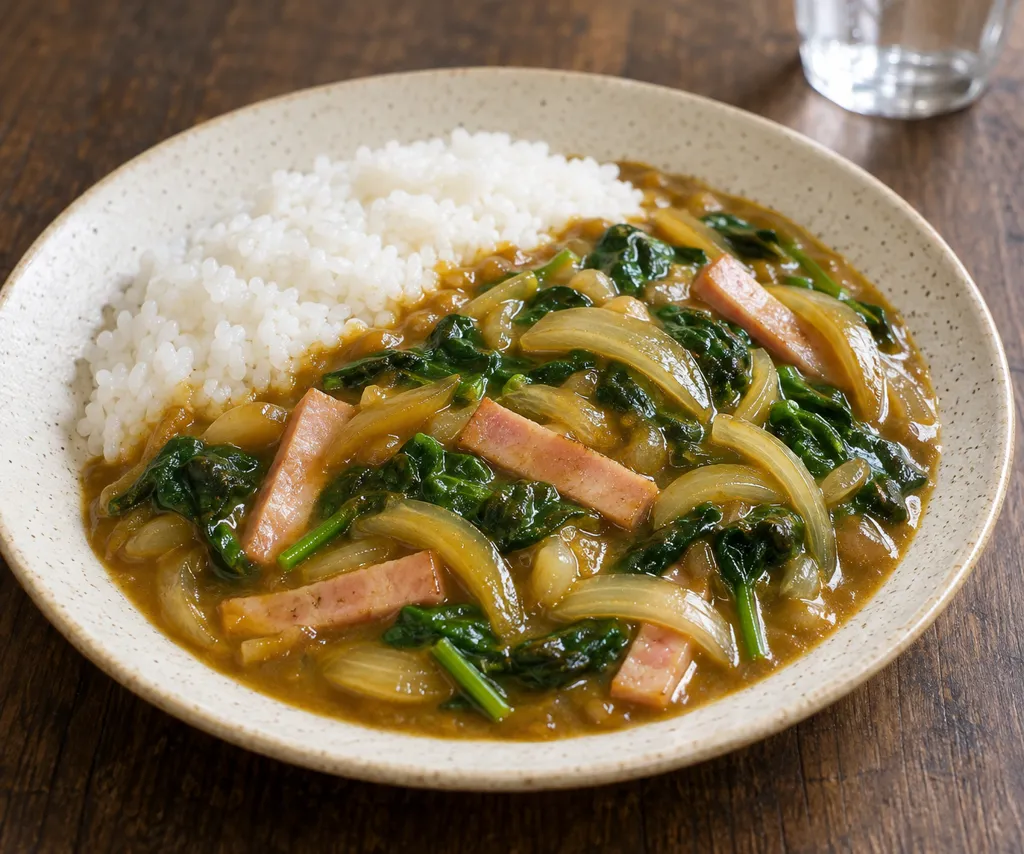 ハムとほうれん草の玉ねぎカレーの完成イメージ