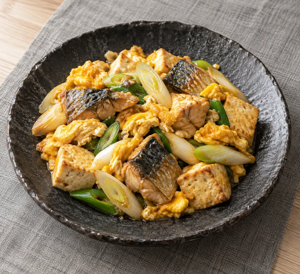 さばとねぎの豆腐チャンプルーの完成イメージ