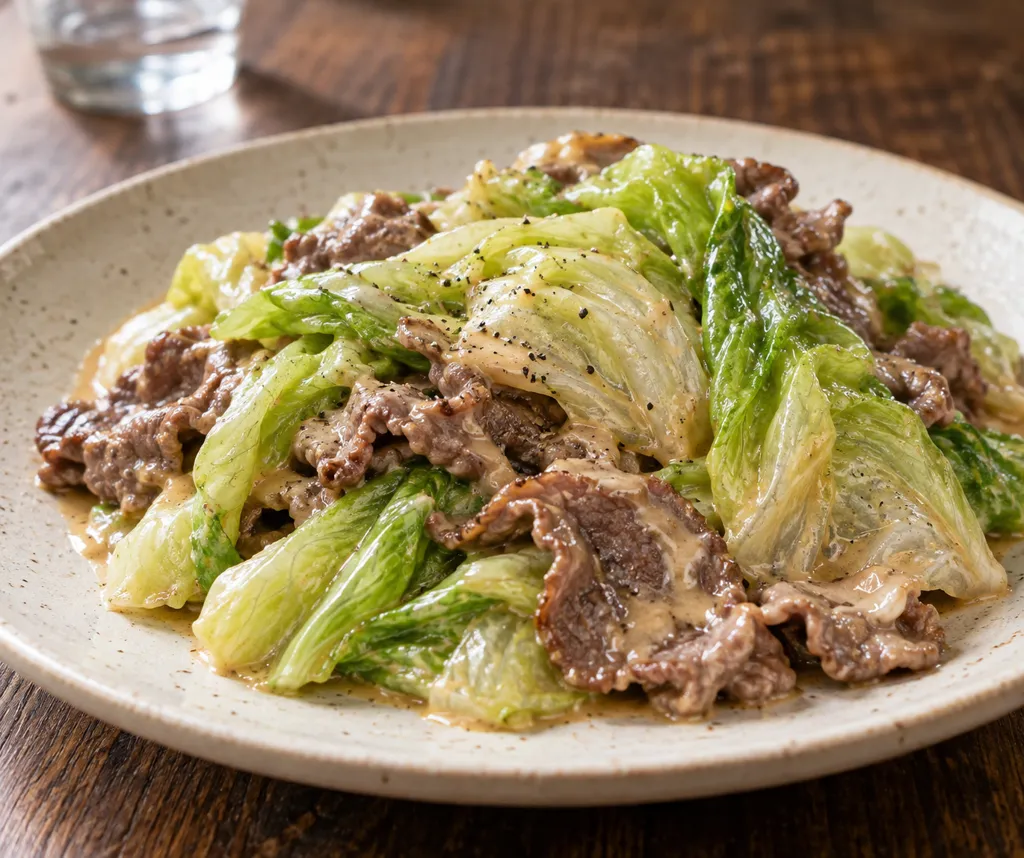 牛肉とレタスのマヨ炒めの完成イメージ