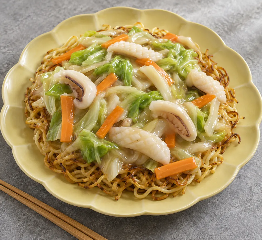 いかとキャベツのあんかけ焼きそばの完成イメージ