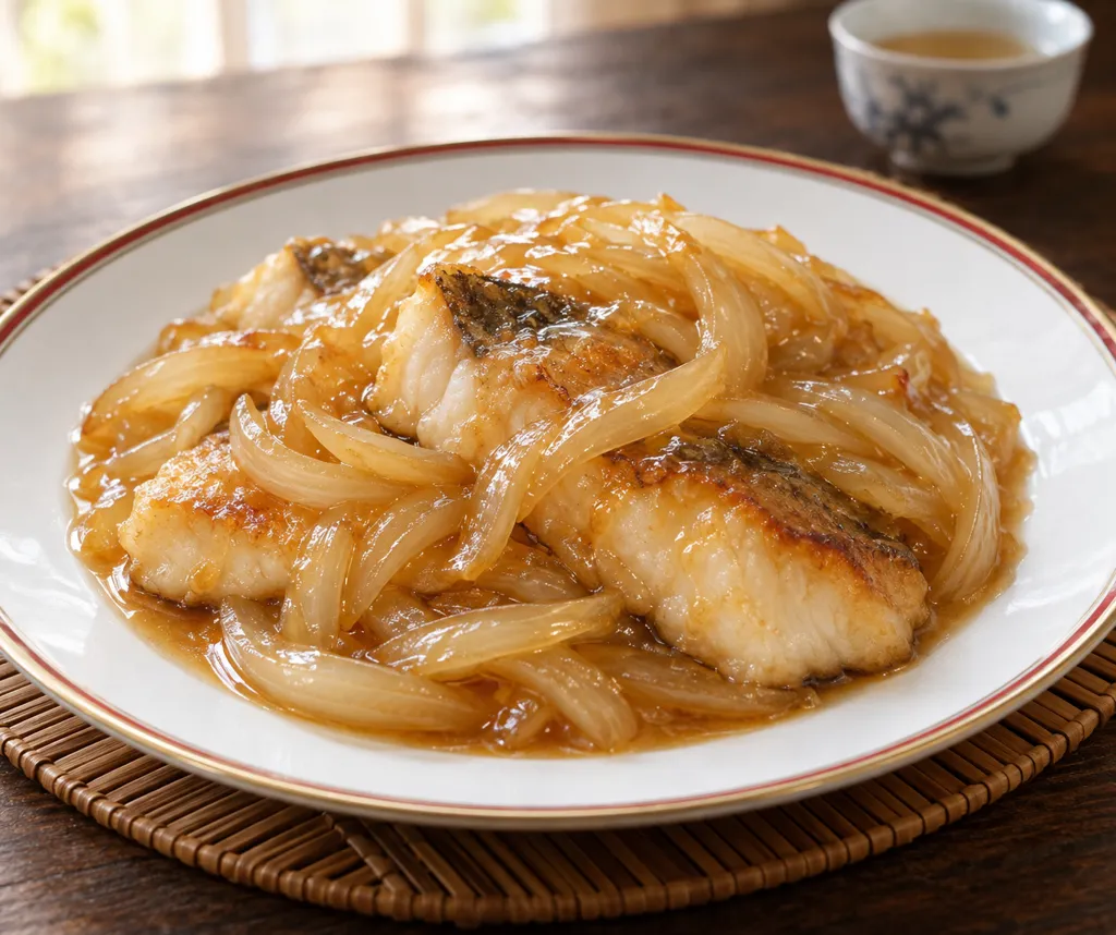たらと玉ねぎの中華甘酢あんの完成イメージ