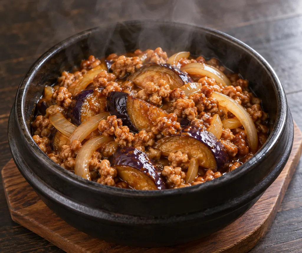 鶏ひき肉となすのコチュジャン炒めの完成イメージ