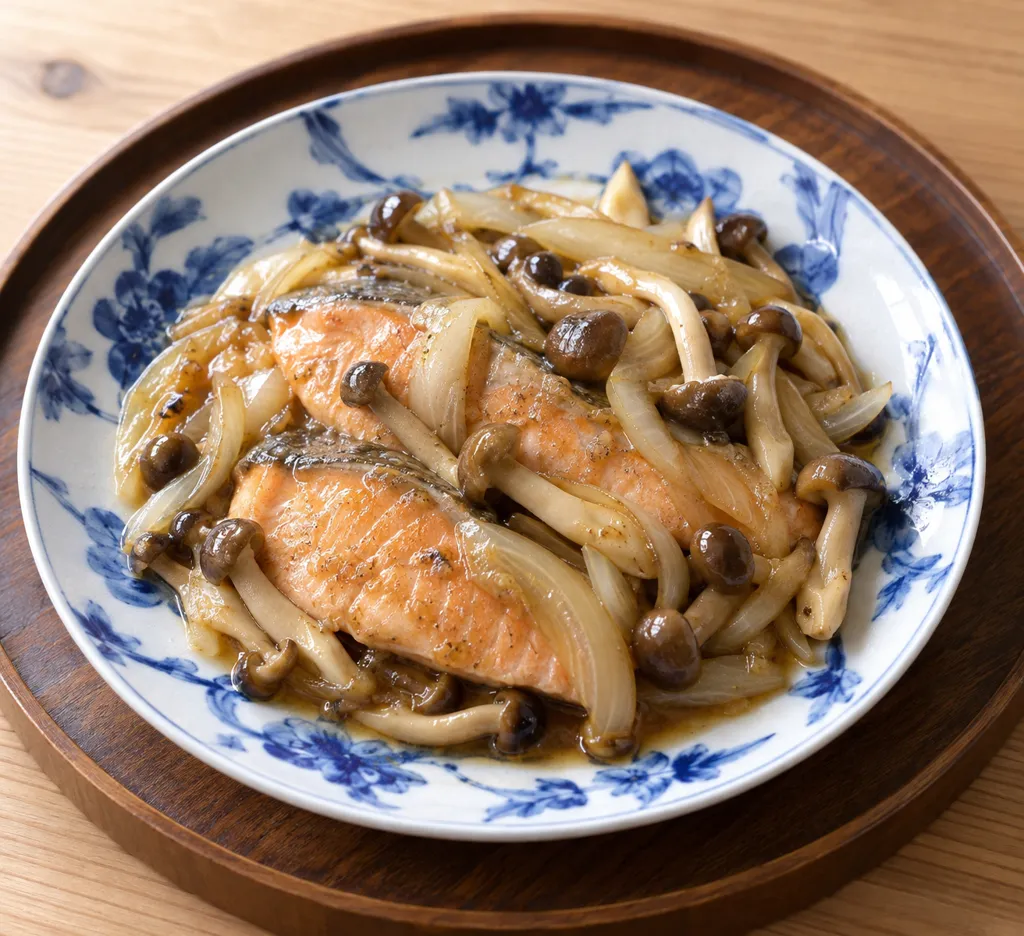 鮭としめじのバター醤油蒸し焼きの完成イメージ