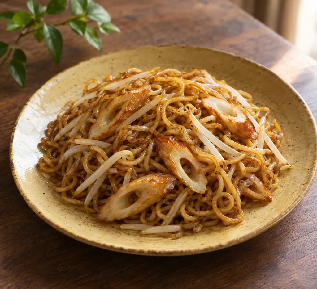 ちくわともやしのソース焼きそばの完成イメージ