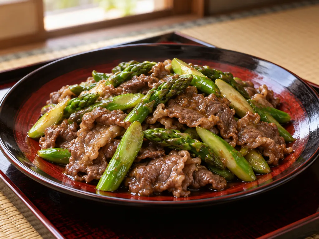 牛肉とアスパラのしょうが味噌炒めの完成イメージ