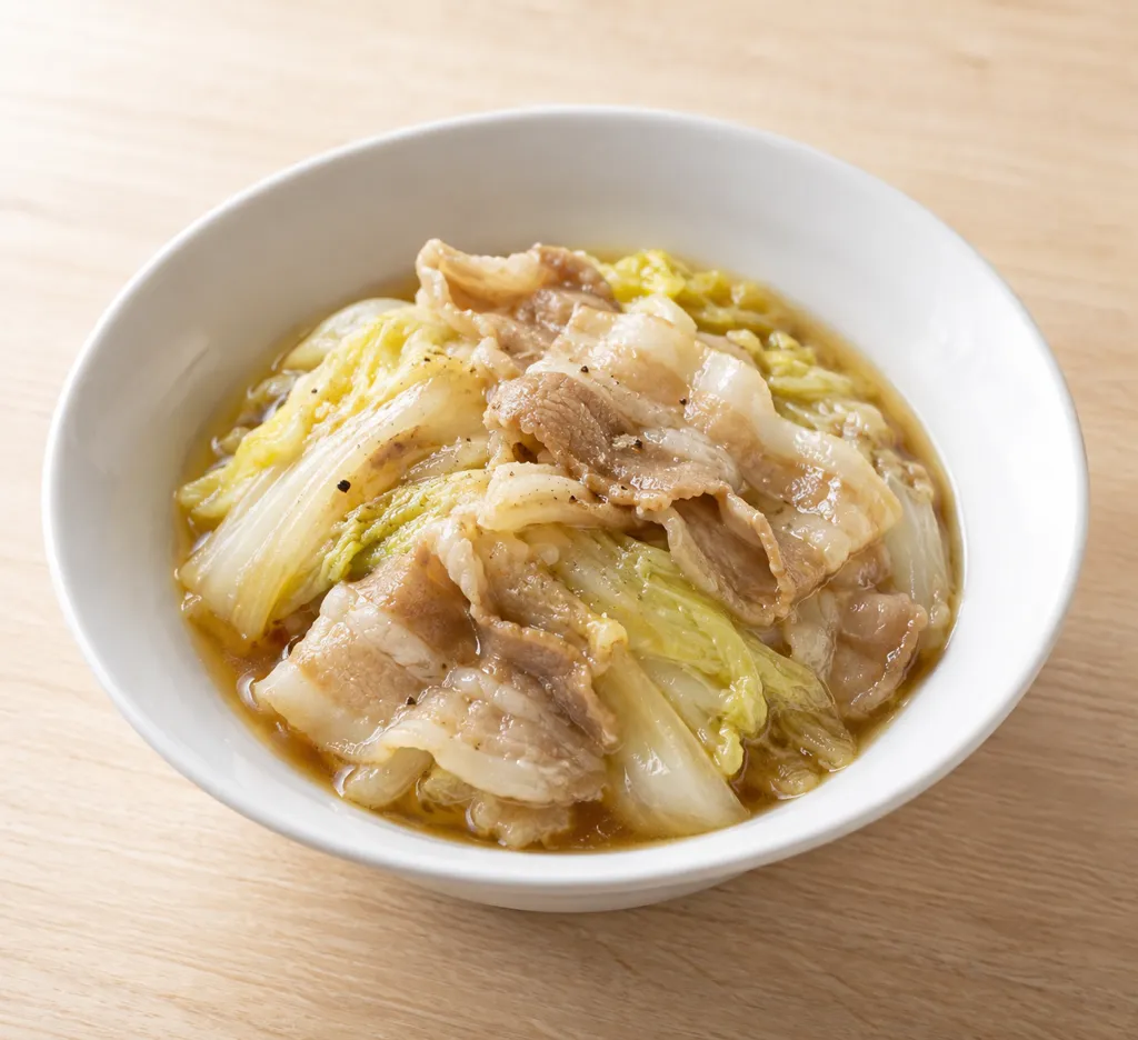 白菜と豚バラ肉の中華蒸しの完成イメージ
