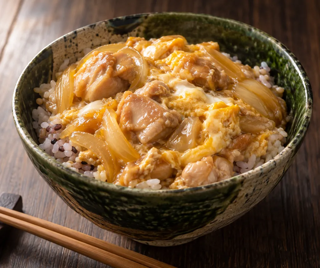鶏もも肉と雑穀米の親子丼の完成イメージ