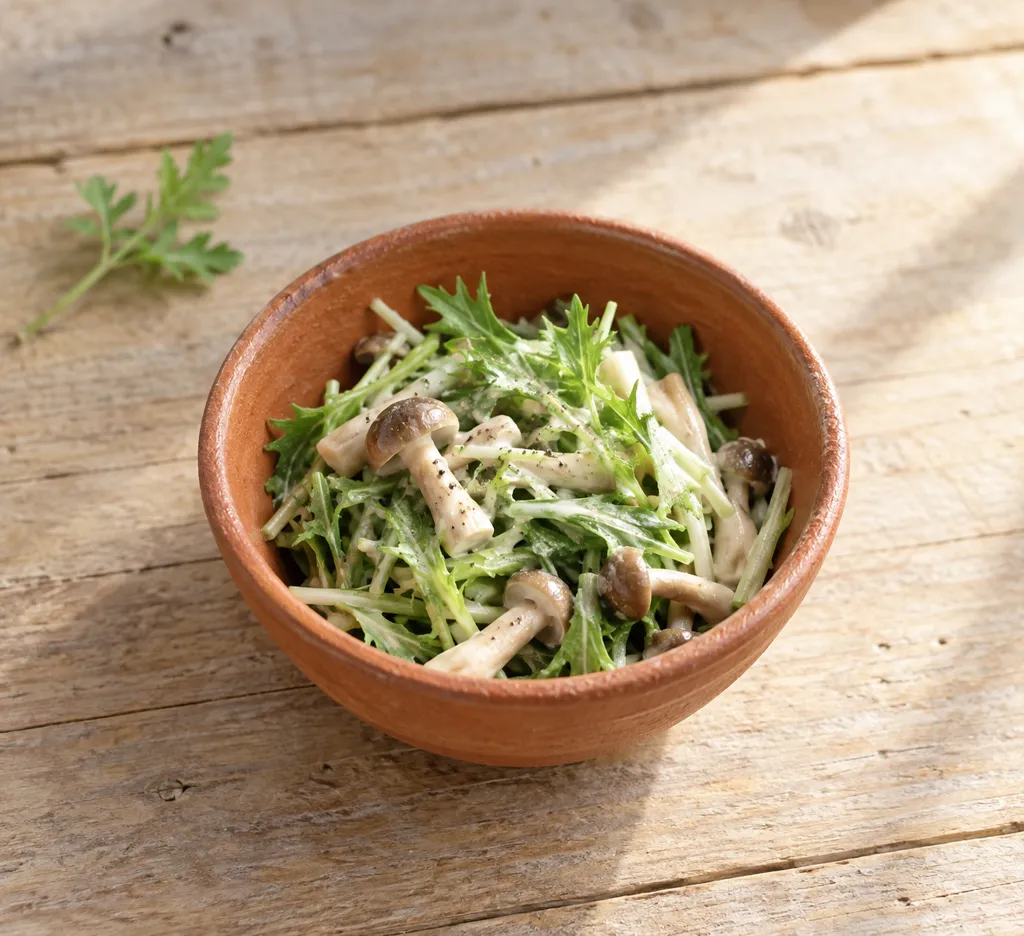 水菜としめじのレンジ温野菜サラダの完成イメージ