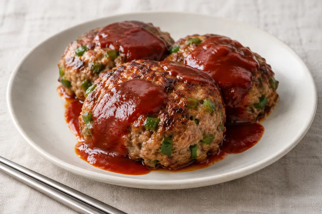 合いびき肉とピーマンの韓国ハンバーグの完成イメージ