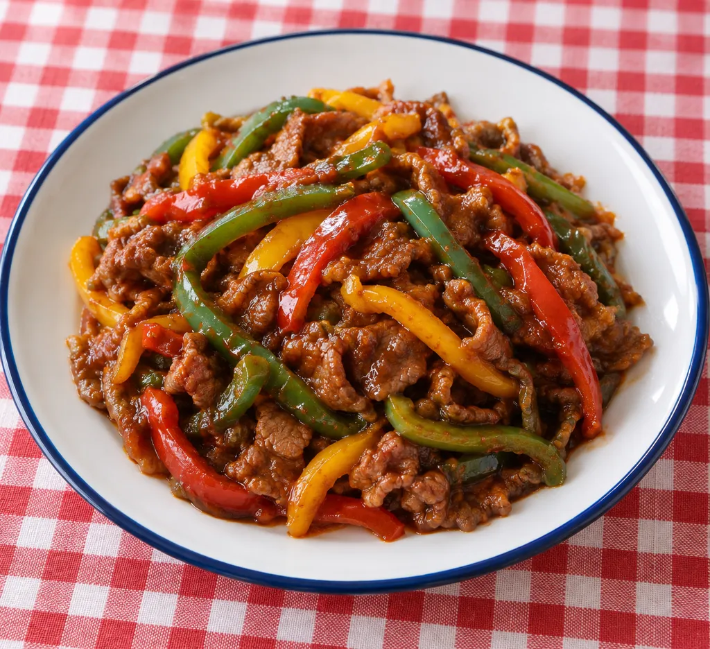 牛肉とピーマンのケチャップ炒めの完成イメージ