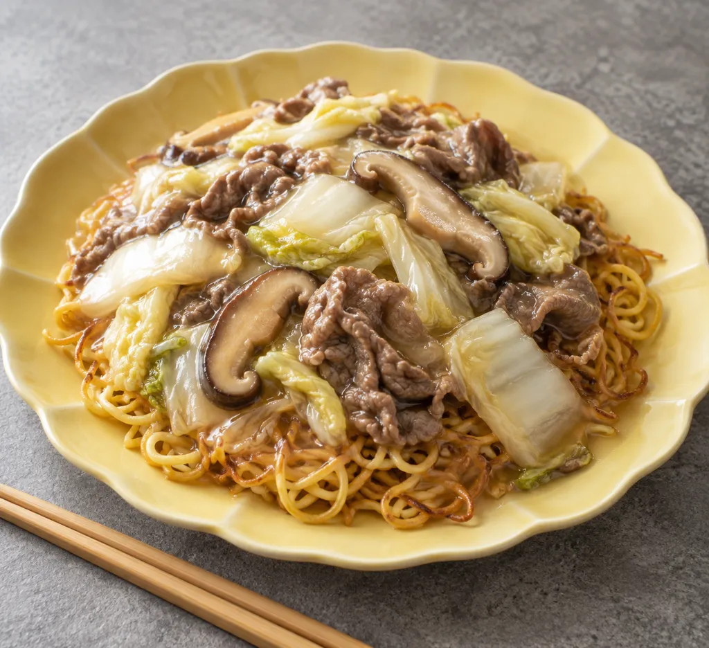 牛こま肉と白菜のあんかけ焼きそばの完成イメージ