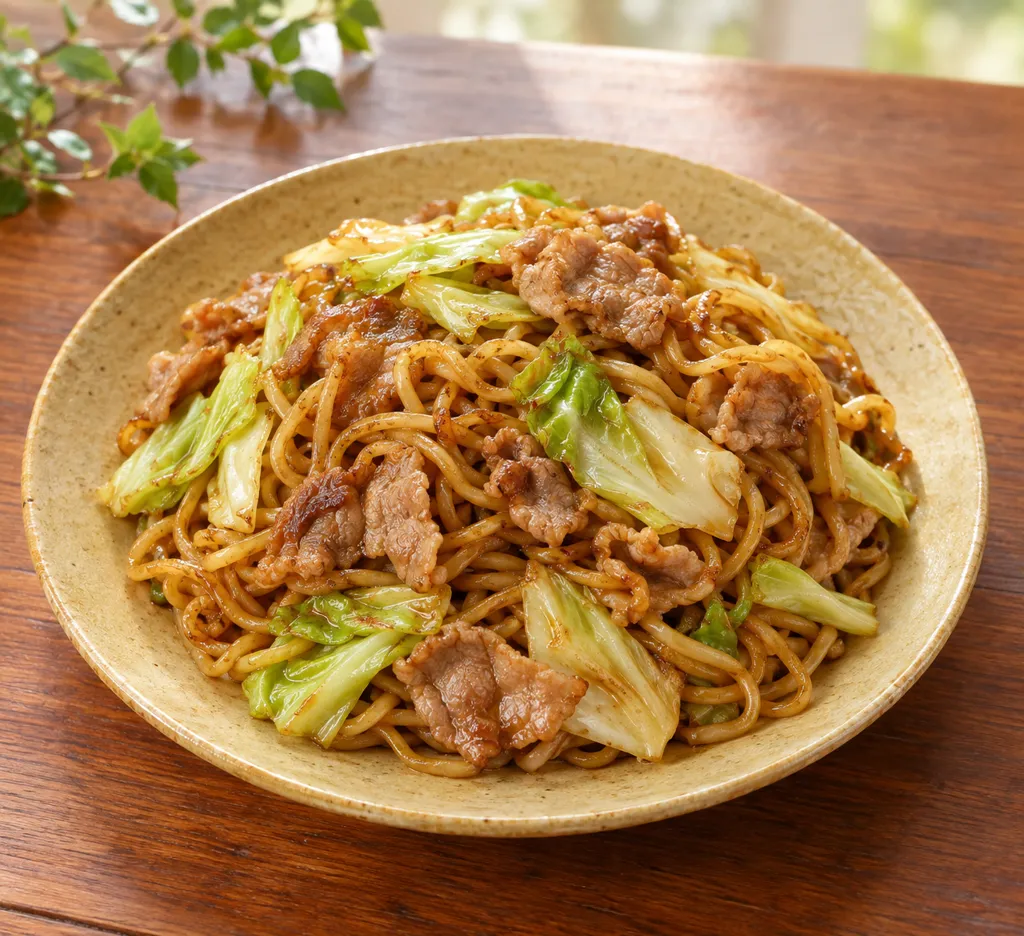 豚こま肉とキャベツのソース焼きそばの完成イメージ