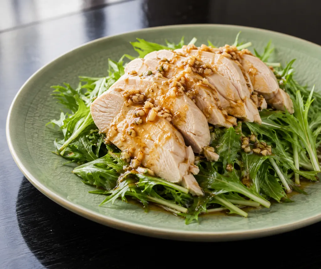 鶏むね肉と水菜の中華蒸し鶏の完成イメージ