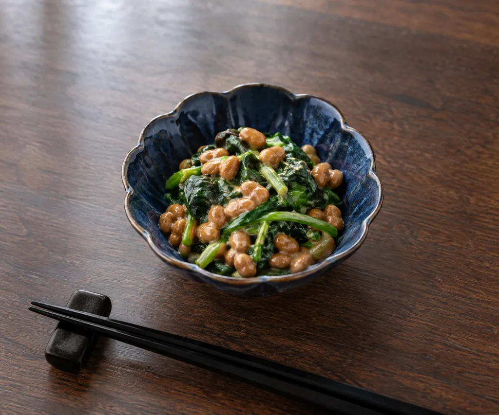納豆とほうれん草のからし味噌和えの完成イメージ