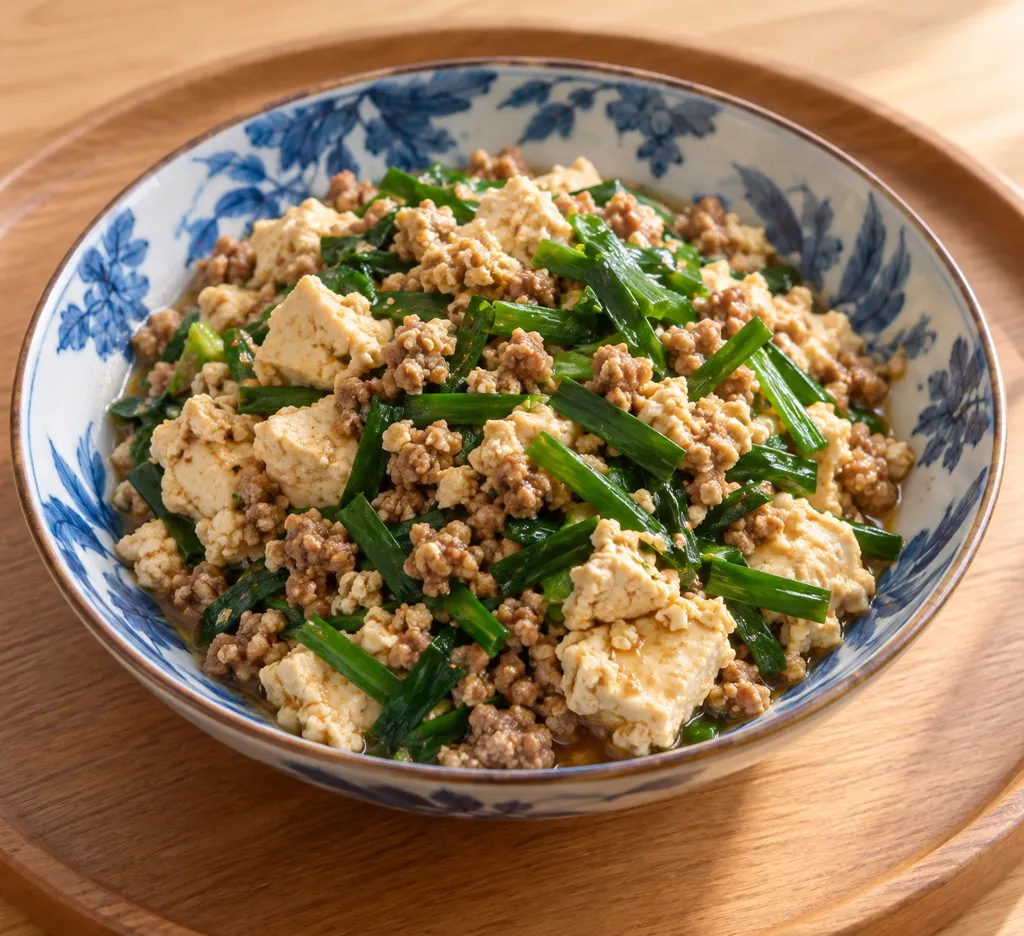 時短豆腐と豚ひき肉のニラ入り炒り豆腐の完成イメージ