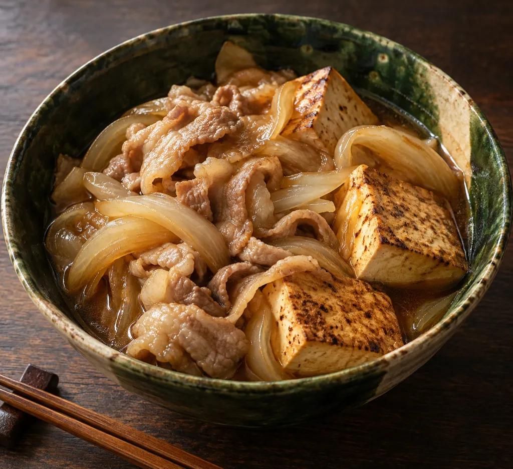 豚バラ肉と焼き豆腐のすき煮の完成イメージ