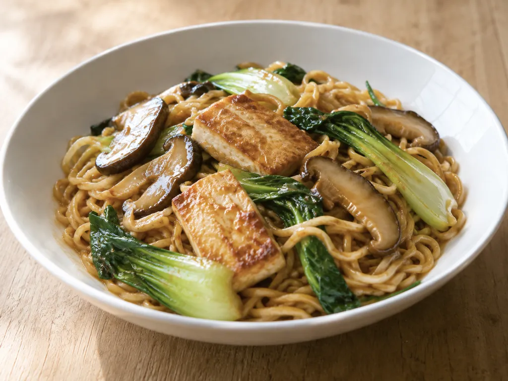 豆腐とチンゲン菜の中華焼き麺の完成イメージ