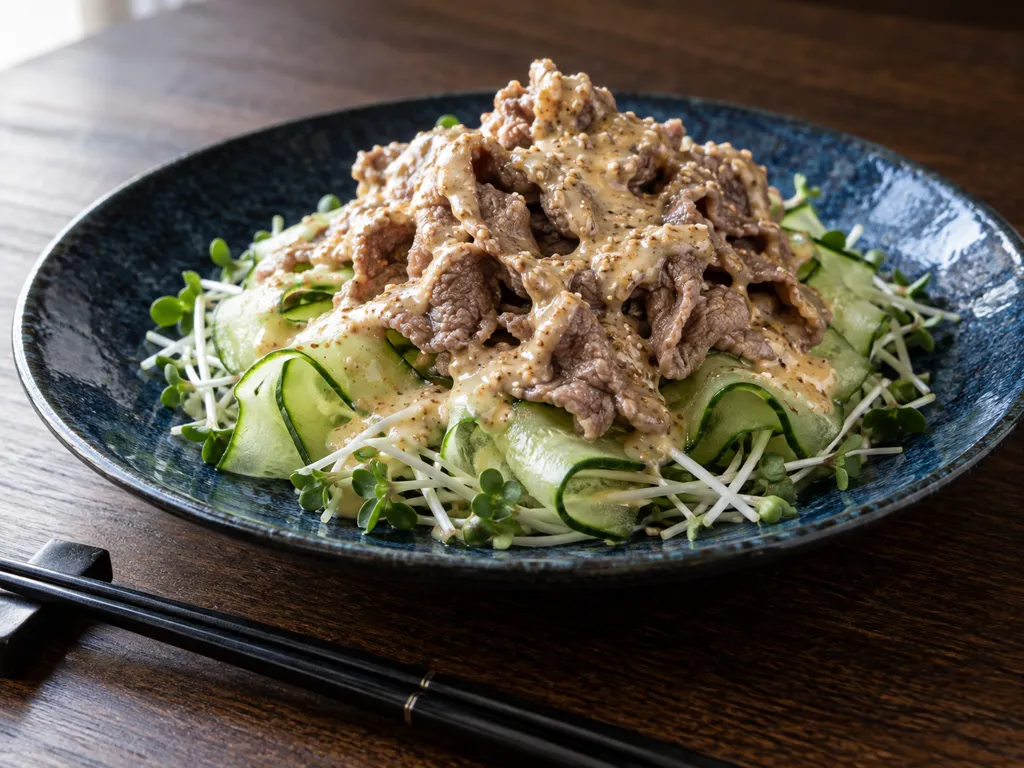 牛薄切り肉ときゅうりの冷しゃぶごまだれの完成イメージ