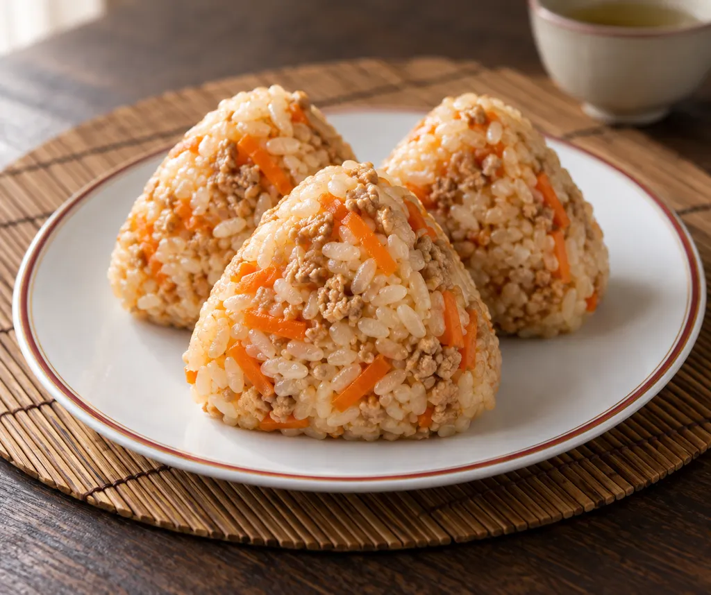 鶏ひき肉とにんじんの中華おにぎりの完成イメージ