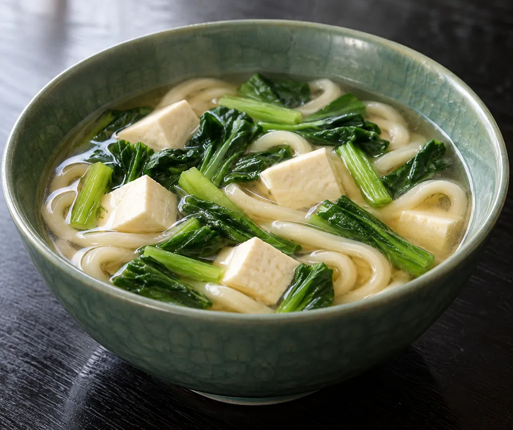 豆腐と小松菜の中華スープうどんの完成イメージ
