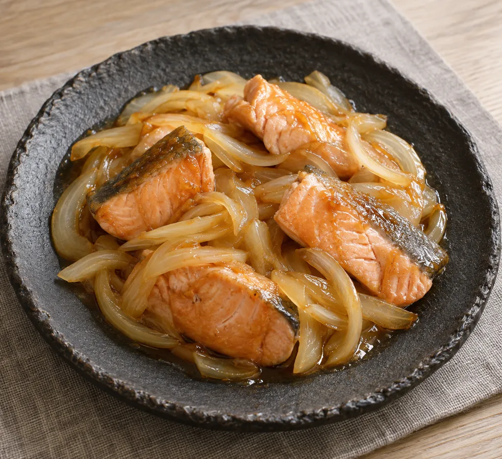 時短鮭と玉ねぎのバター醤油蒸し焼きの完成イメージ