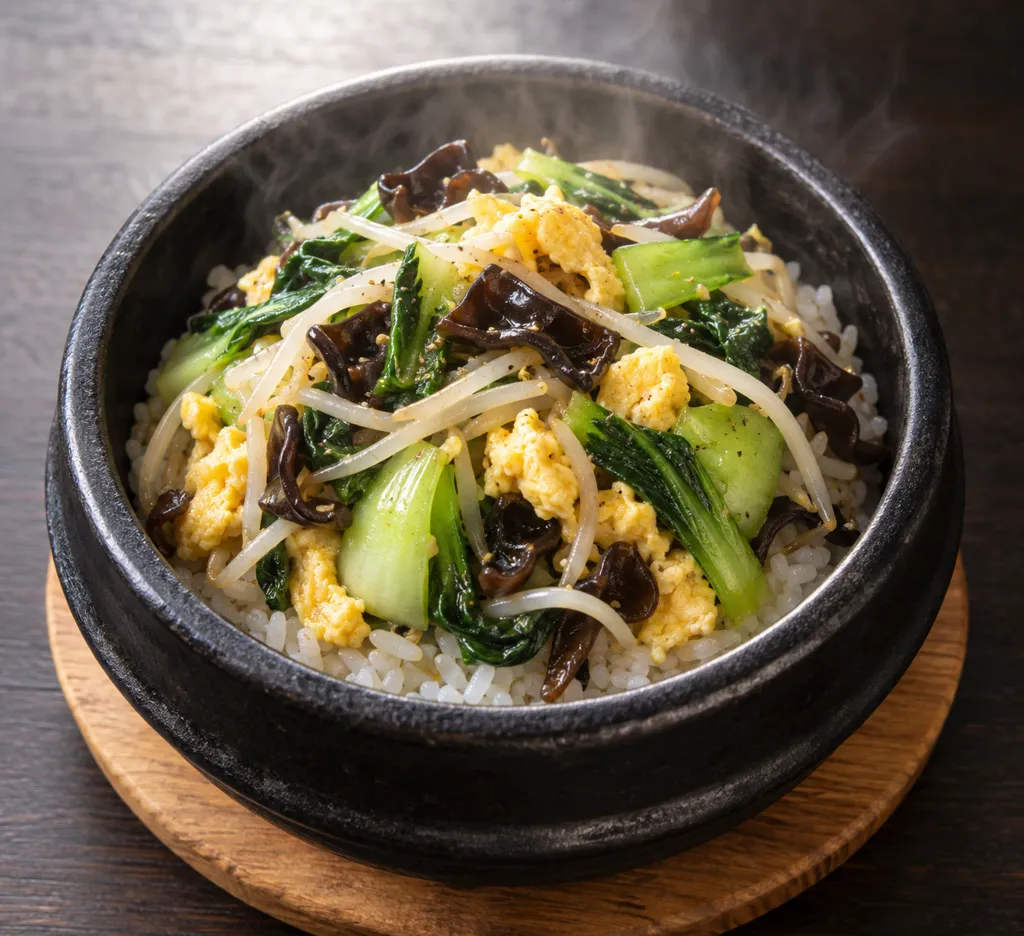 チンゲン菜ときくらげのナムル丼の完成イメージ