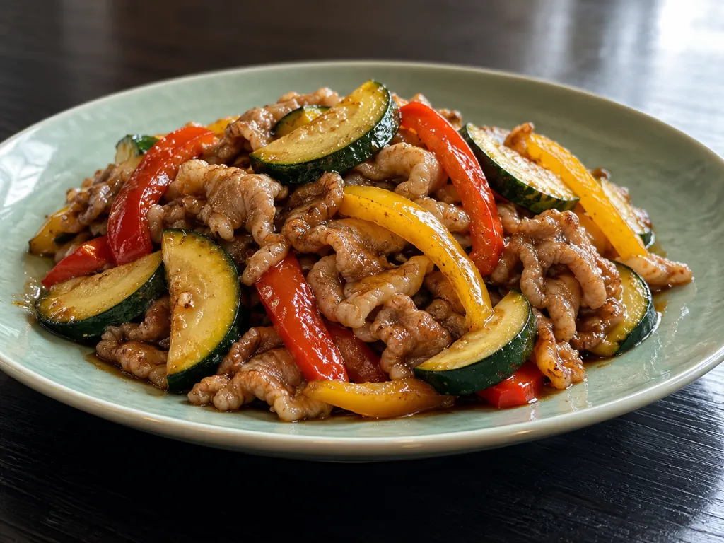 豚こま肉とズッキーニの中華炒めの完成イメージ