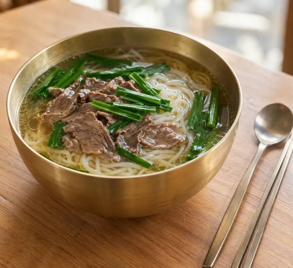 牛薄切り肉とニラのしょうがフォーの完成イメージ