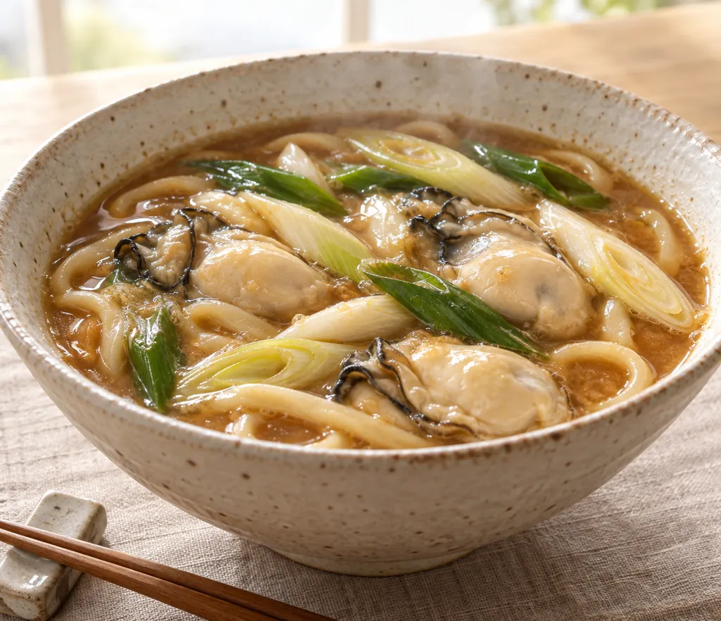 牡蠣とねぎの味噌煮込みうどんの完成イメージ