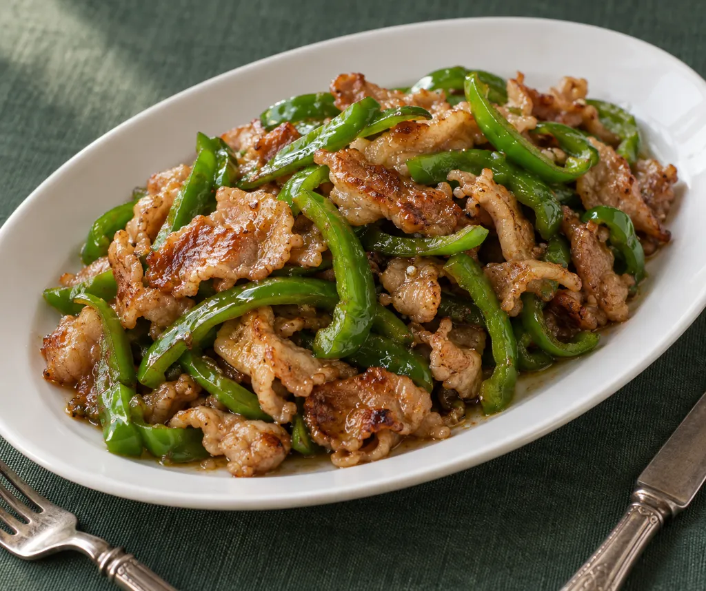 豚こま肉とピーマンのにんにくソテーの完成イメージ