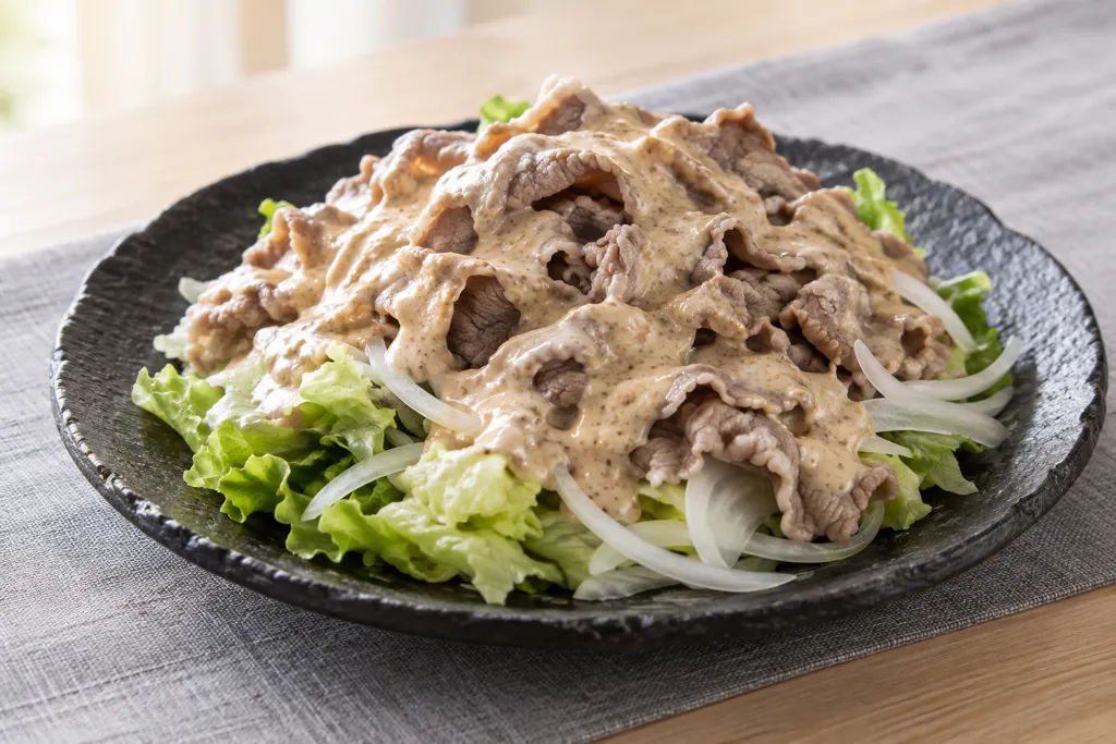 牛薄切り肉とレタスの冷しゃぶごまだれの完成イメージ