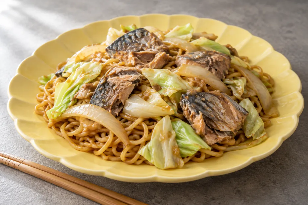 さばとキャベツの味噌焼きそばの完成イメージ