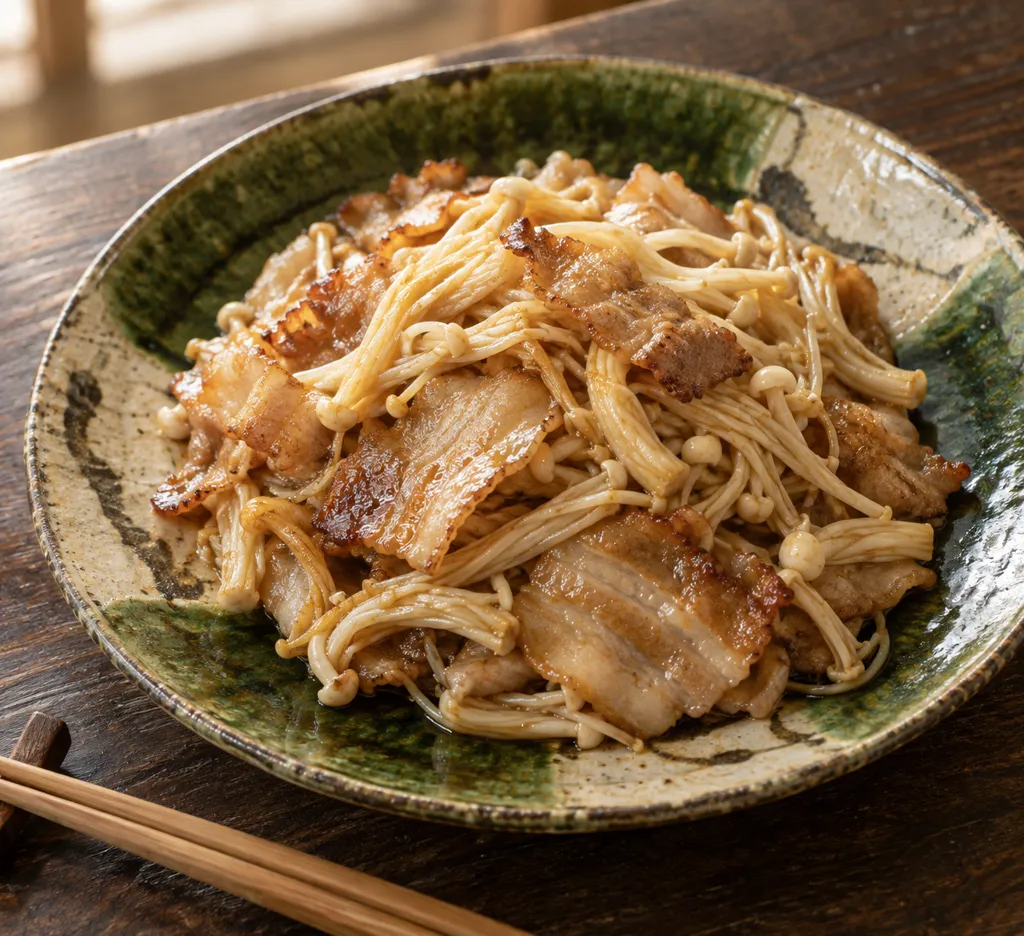 時短豚バラ肉とえのきのさっぱり醤油炒めの完成イメージ